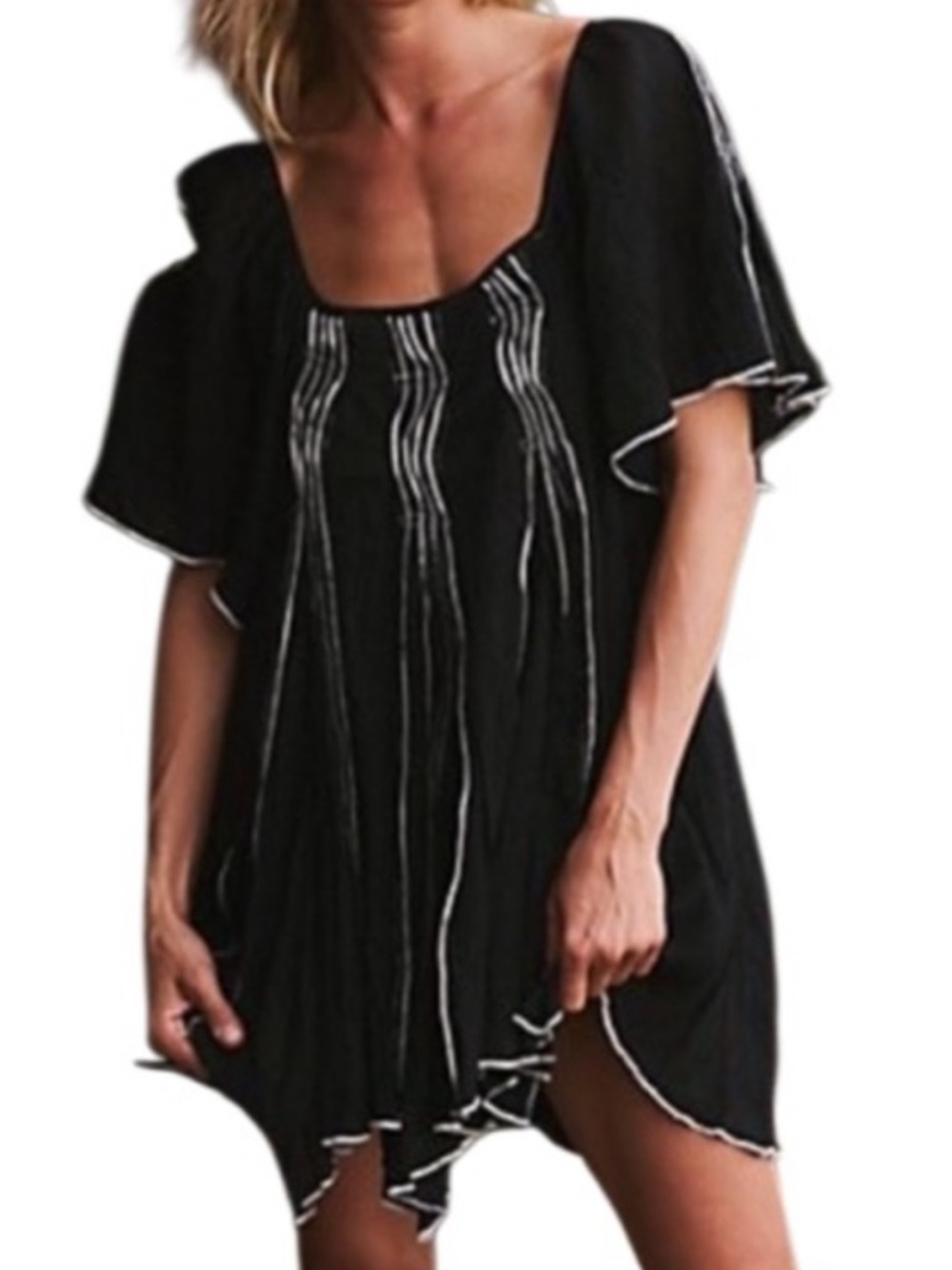 FREE PEOPLE JOELLE BLACK DOLL SHORT SLEEVE MINI DRESS SP S M